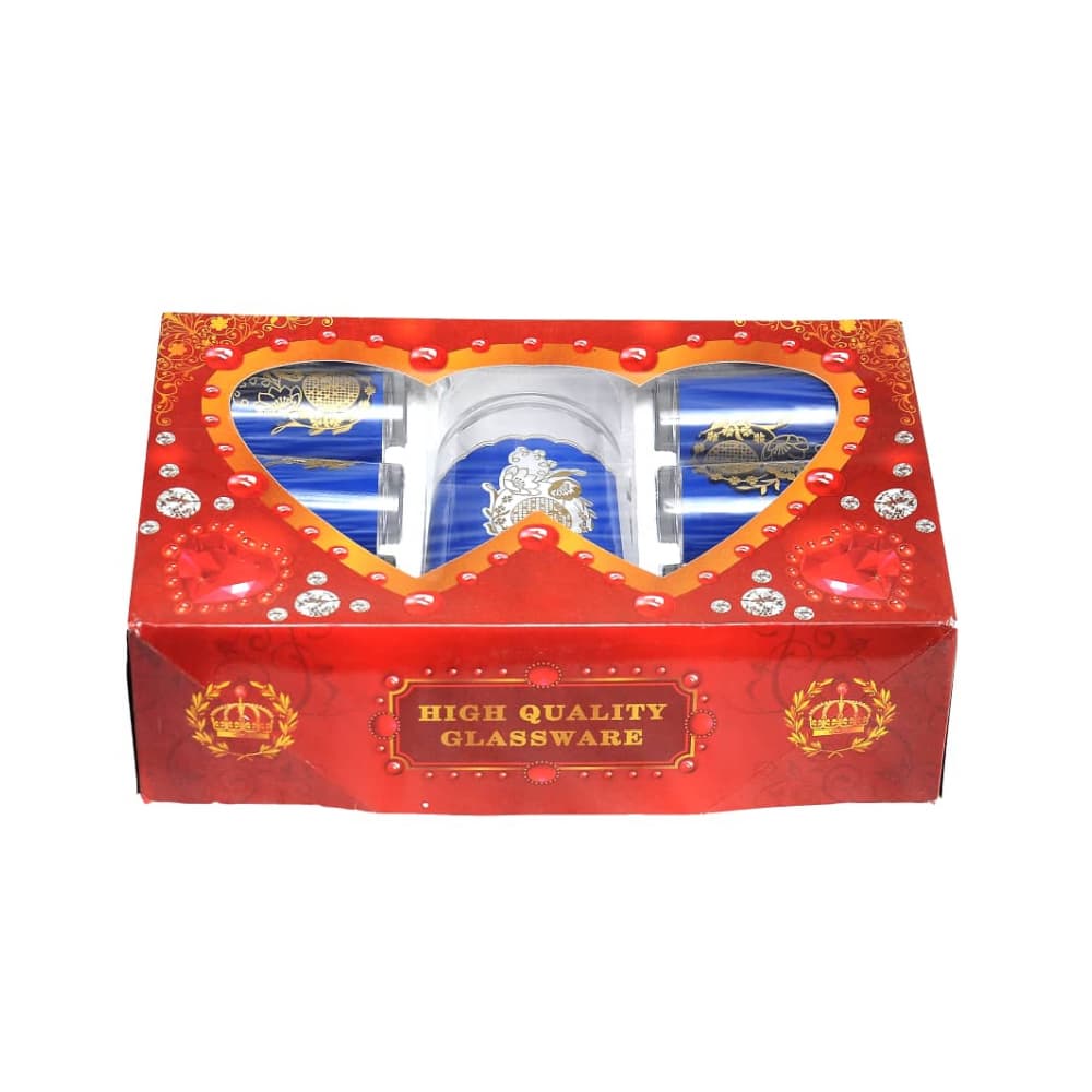 Juego de jarra y vasos de cristal con diseño azul y dorado - Miniatura 2