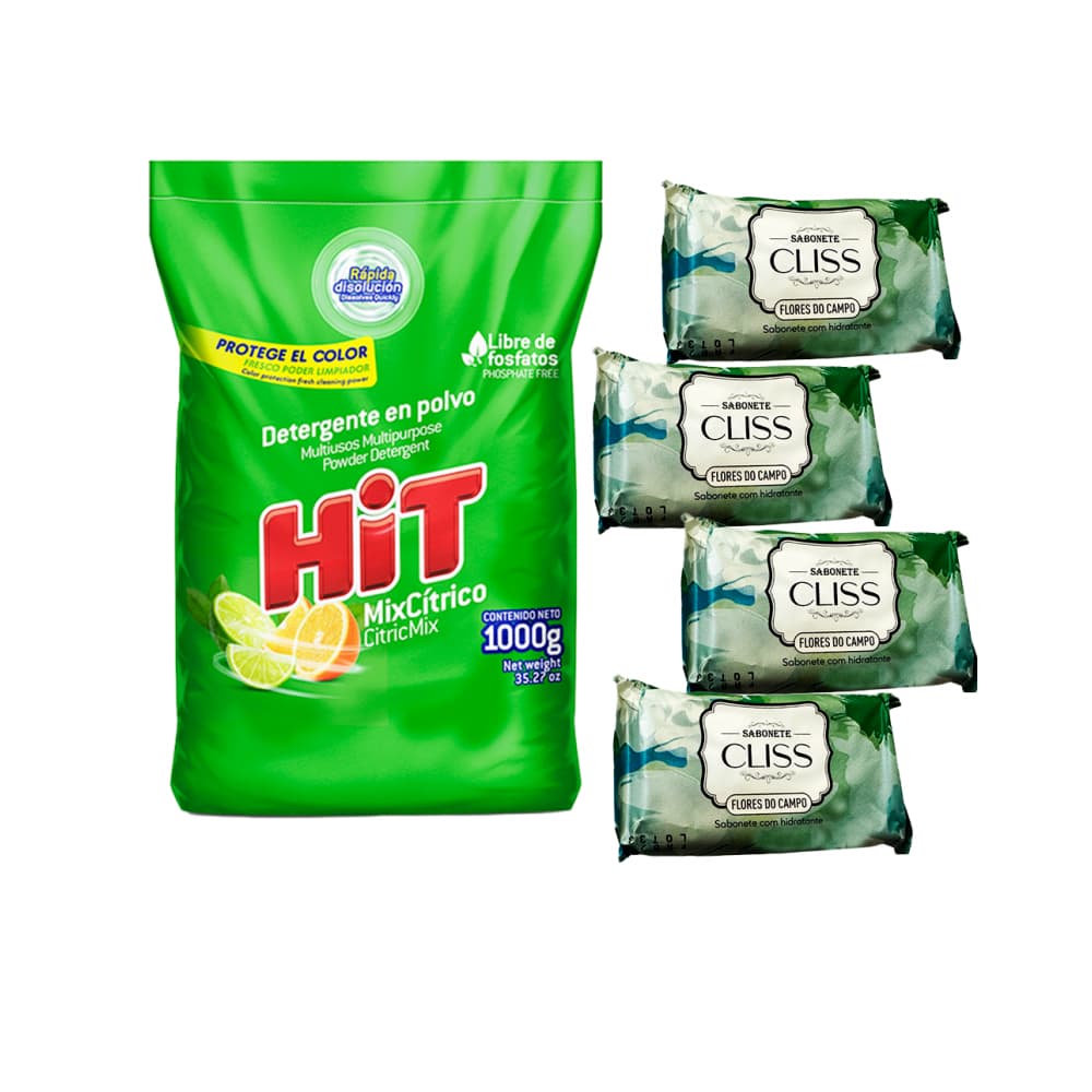Detergente en polvo con aroma mixto de cítricos + Jabón hidratante Cliss esencia flores de campo - Imagen 1