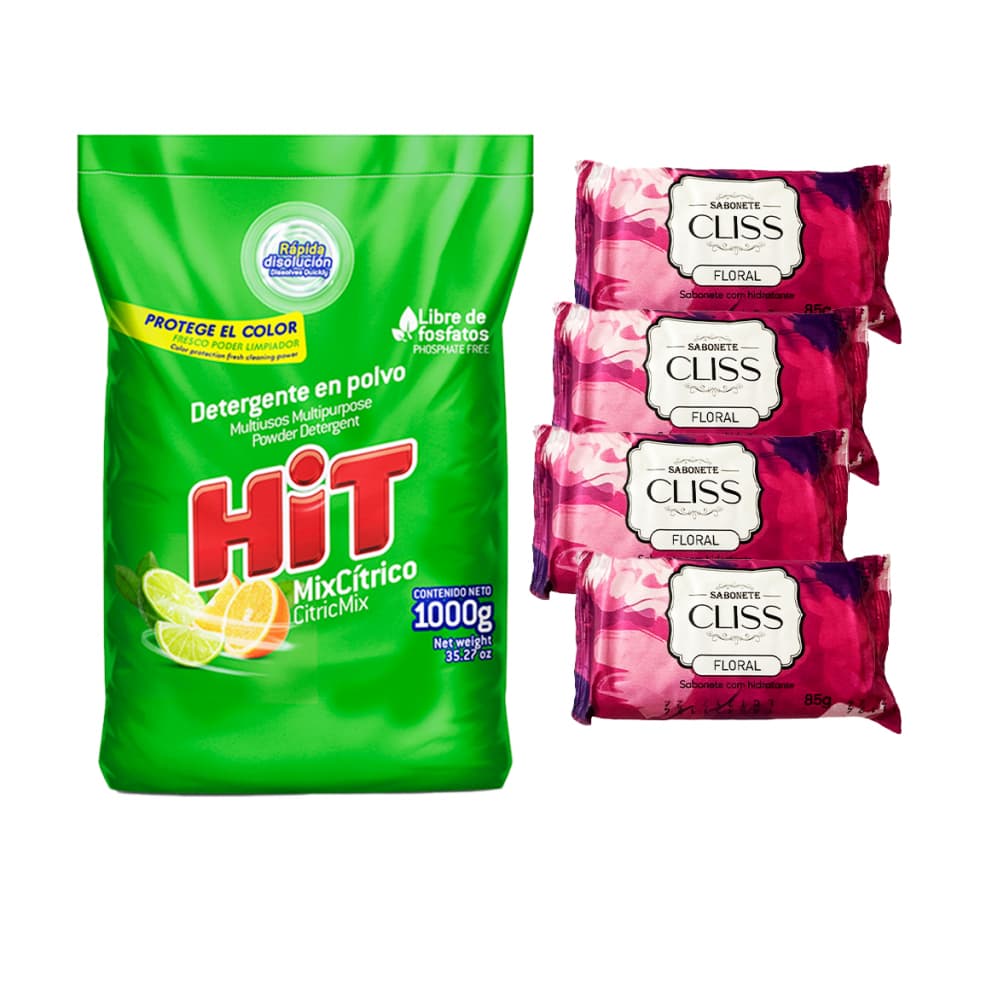 Detergente en polvo con aroma mixto de cítricos + Jabón hidratante Cliss esencia floral - Imagen 1
