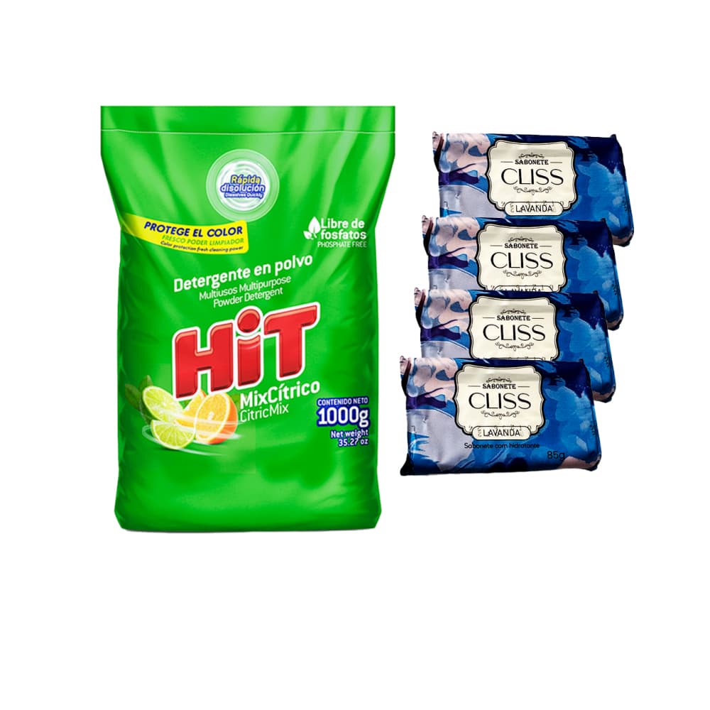 Detergente en polvo con aroma mixto de cítricos + Jabón hidratante Cliss esencia Lavanda - Imagen 1