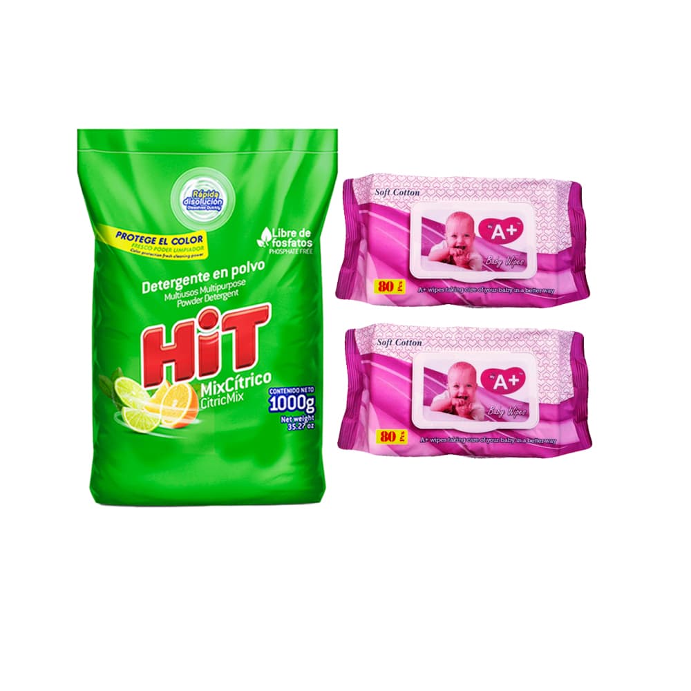 Detergente en polvo con aroma mixto de cítricos Hit + Toallitas húmedas - Imagen 1