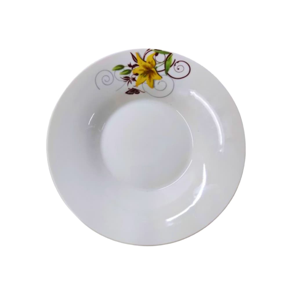 Plato mediano hondo de cerámica blanco con flor al relieve color amarillo Mukhi - Imagen 1