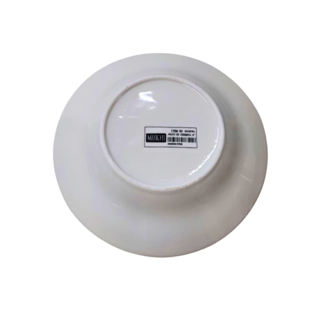 Plato mediano hondo de cerámica blanco con flor al relieve color amarillo Mukhi - Miniatura 2