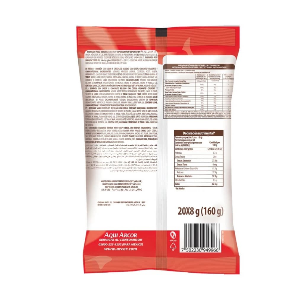 Bombón sabor chocolate relleno de cereal crujiente y maní Nikolo Stick Arcor (20 x 8 g ) - Miniatura 2