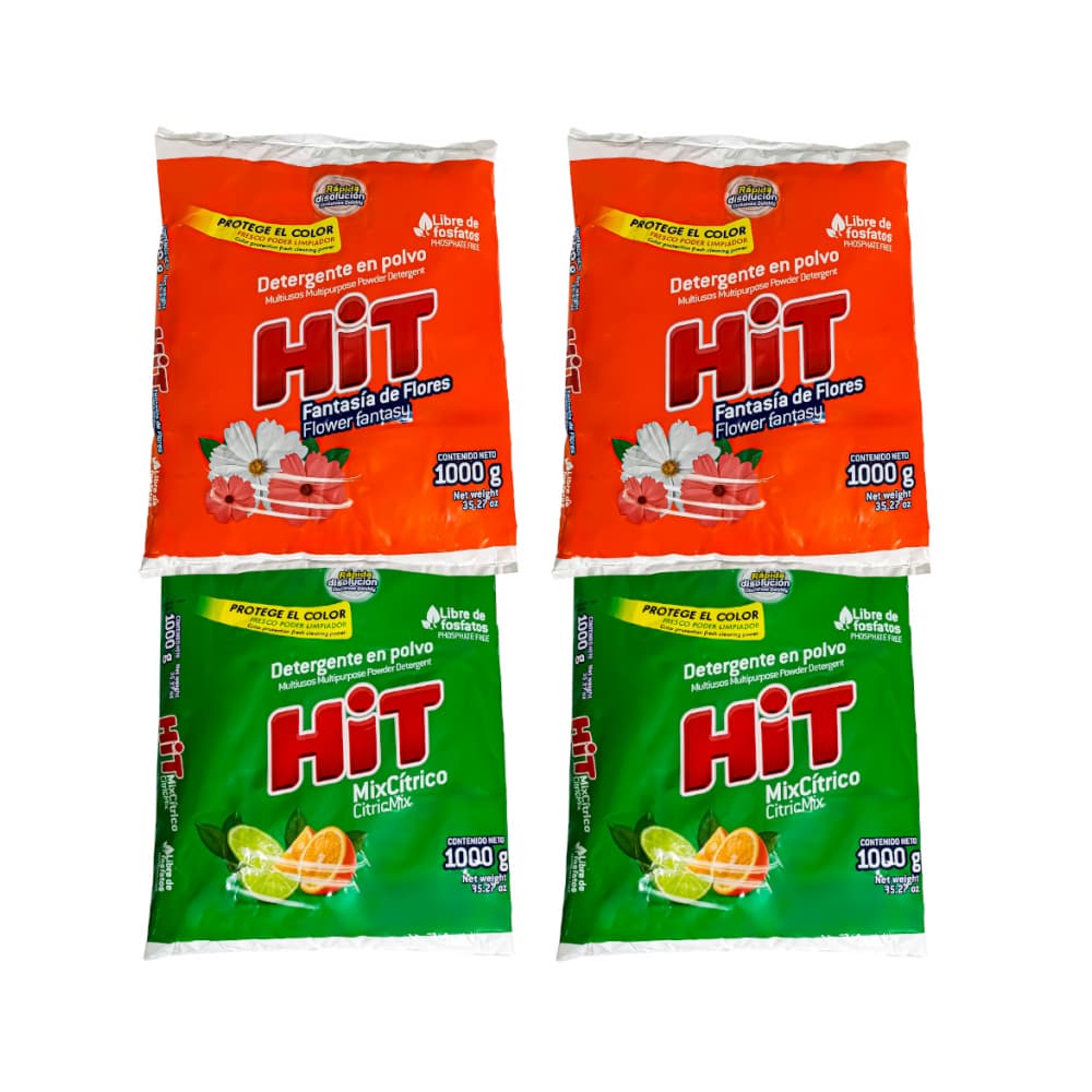 Detergente en polvo multiusos aroma mix cítricos Hit + Detergente en polvo multiusos aroma fantasía de flores Hit - Imagen 1