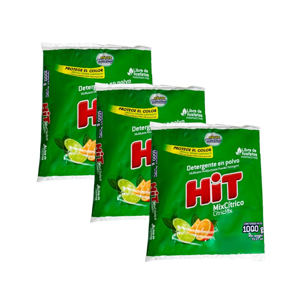 Detergente en polvo multiusos aroma mix cítricos Hit (3 x 1 kg / 2.2 lb) - Imagen 1
