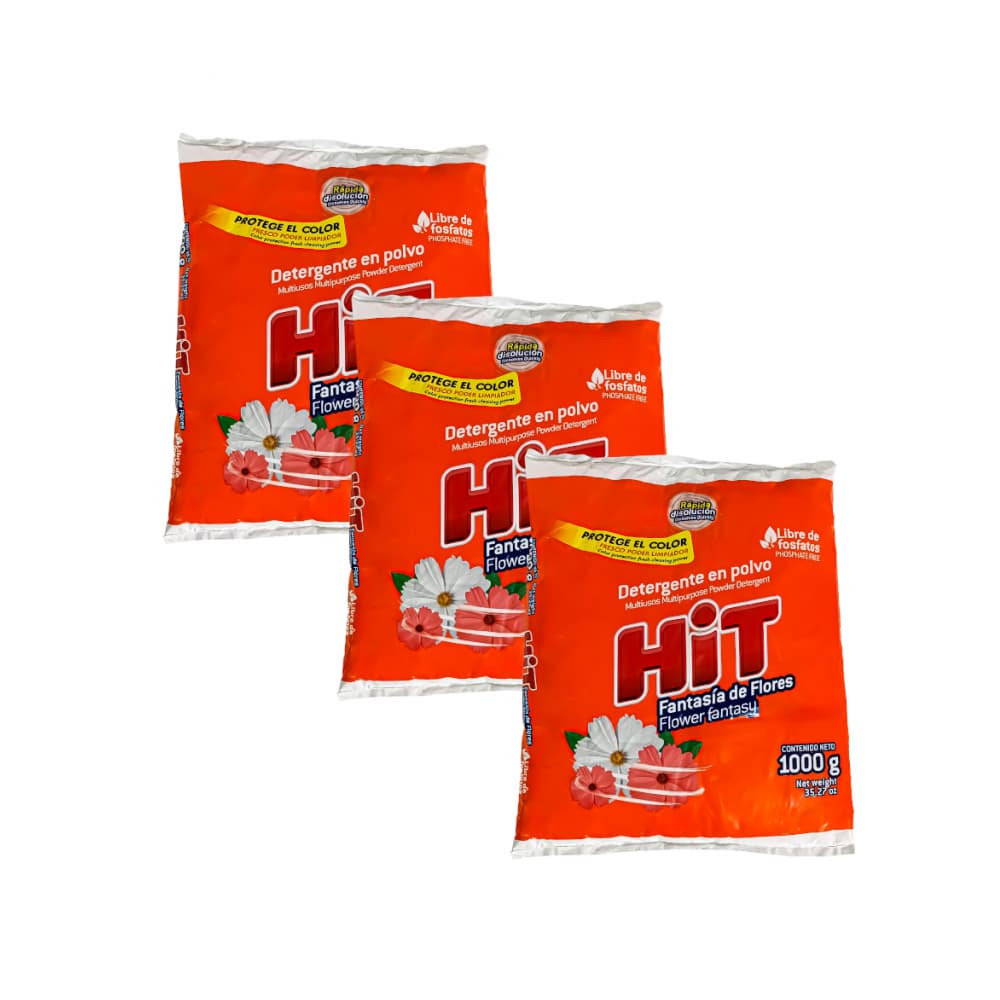 Detergente en polvo multiusos aroma fantasía de flores Hit (3 x 1 kg / 2.2 lb) - Imagen 1