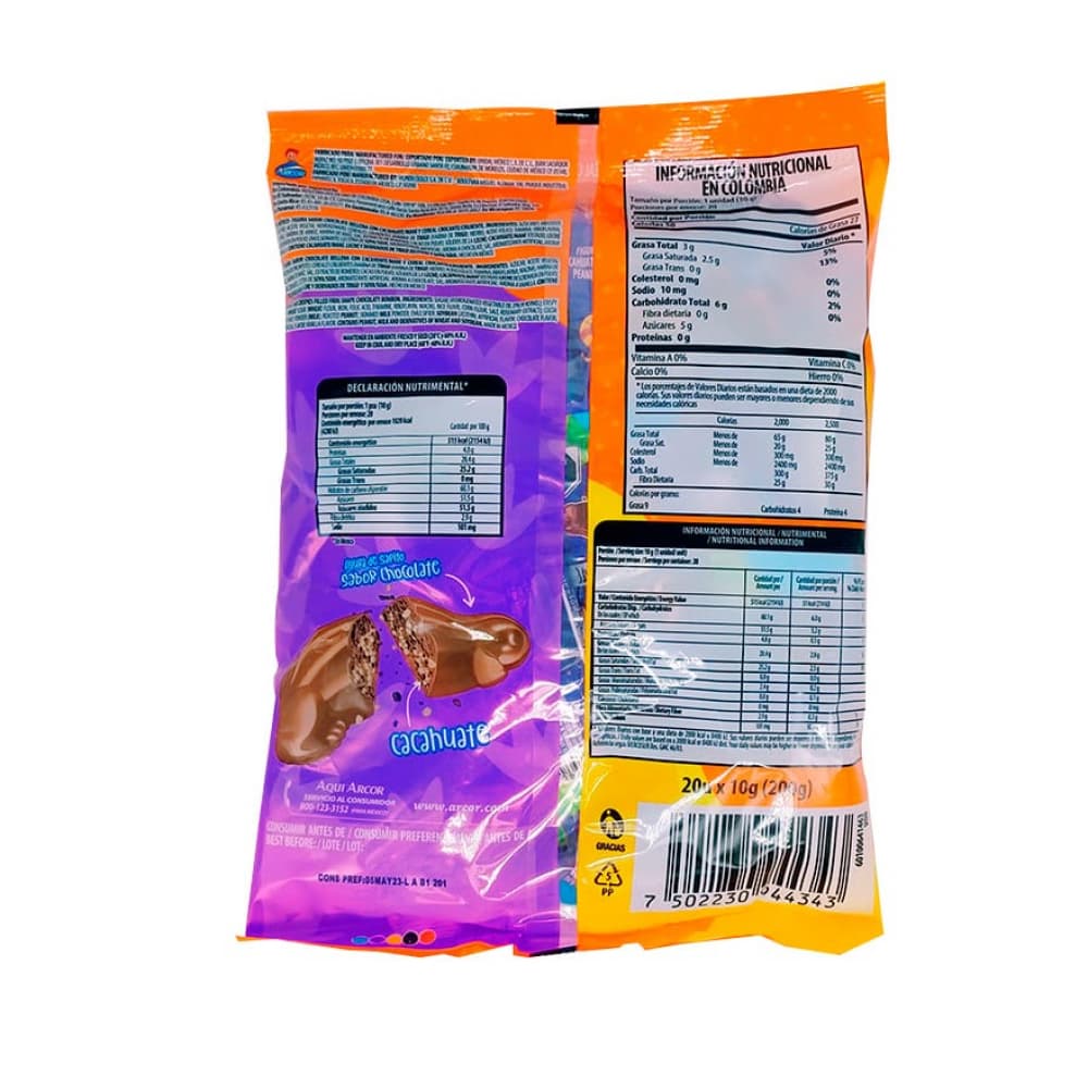 Figura sabor chocolate rellena con cacahuate, maní y cereal crocante y crujiente Arcor (200 g / 7.05 oz) - Miniatura 2