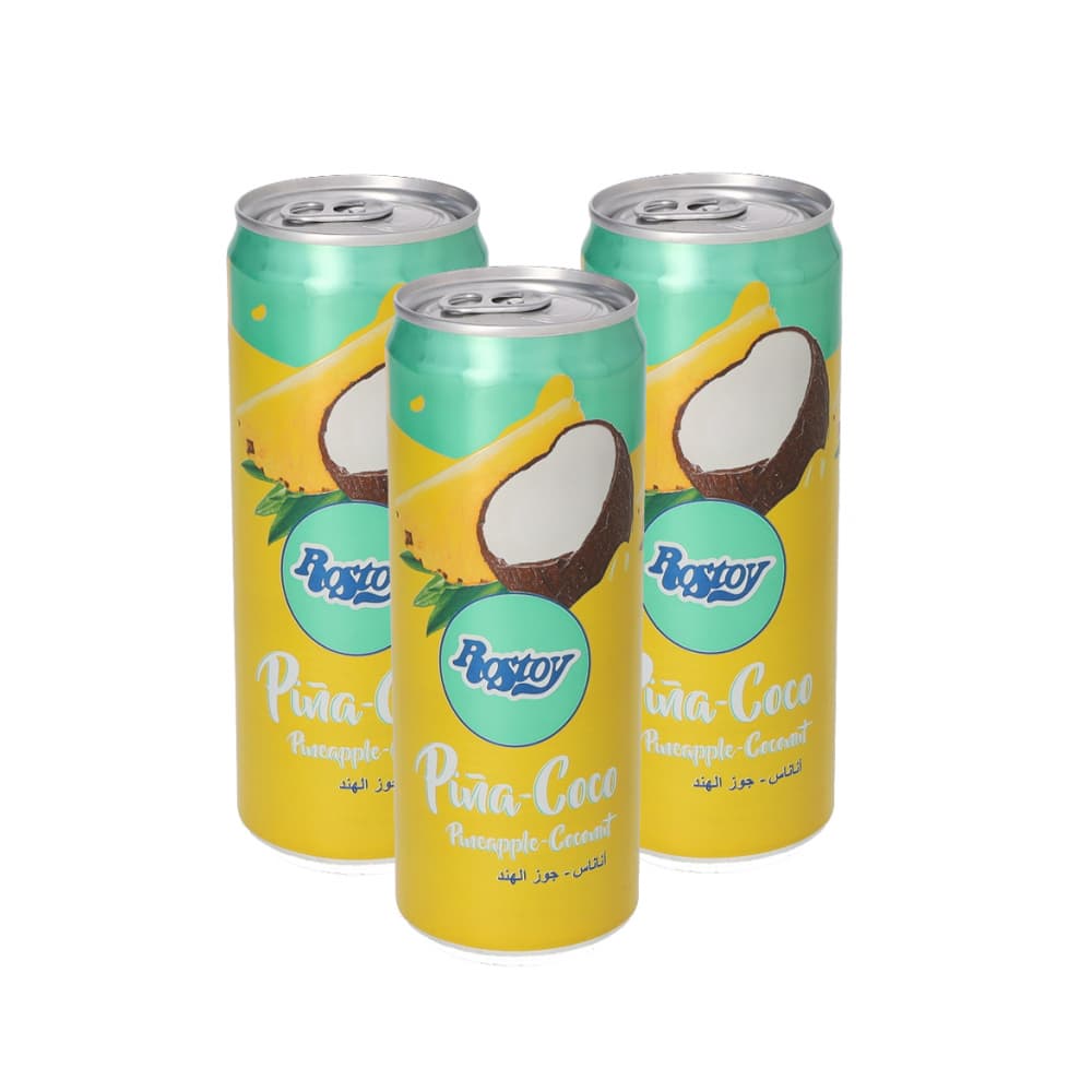 Bebida de zumo de frutas piña y coco con edulcorante Rostoy (3 x 330 ml) - Imagen 1