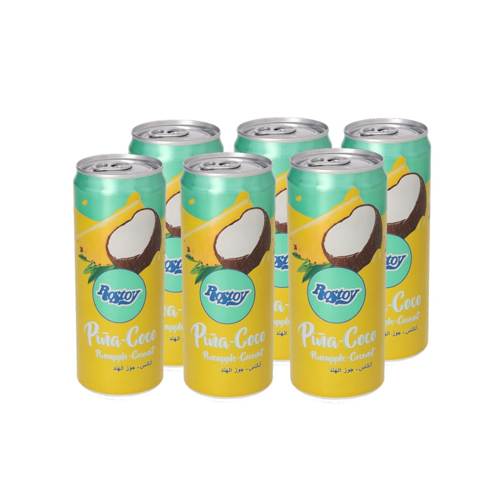 Bebida de zumo de frutas piña y coco con edulcorante Rostoy (6 x 330 ml) - Imagen 1