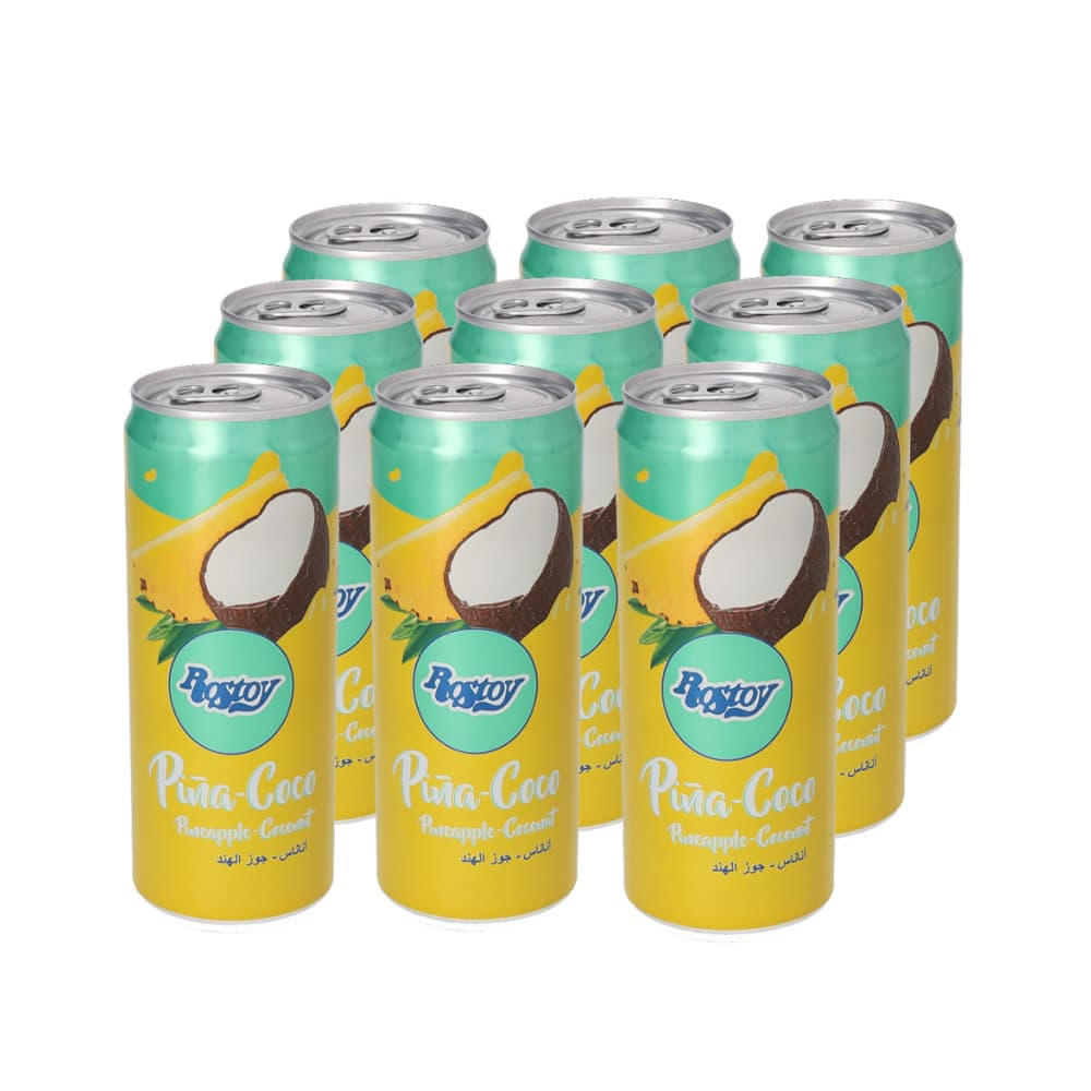 Bebida de zumo de frutas piña y coco con edulcorante Rostoy (9 x 330 ml) - Imagen 1