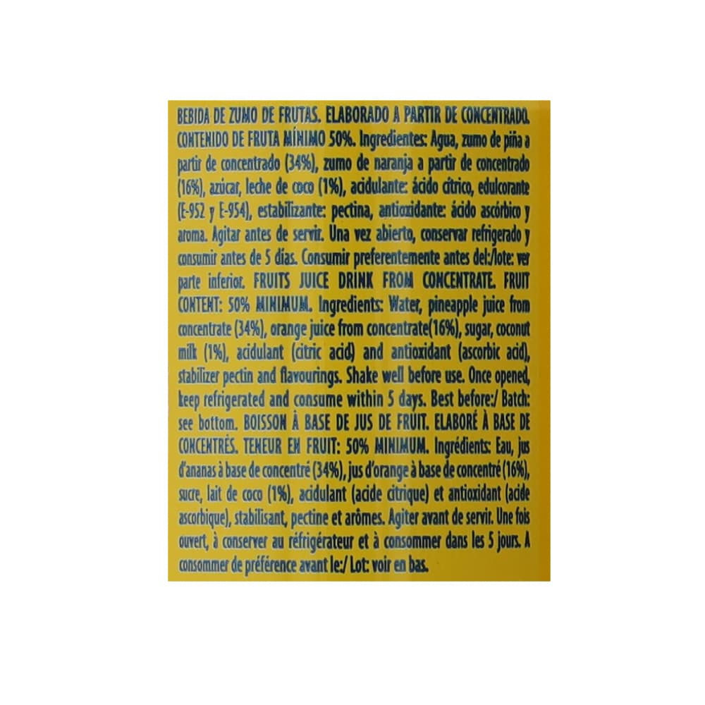 Bebida de zumo de frutas piña y coco con edulcorante Rostoy (9 x 330 ml) - Miniatura 2