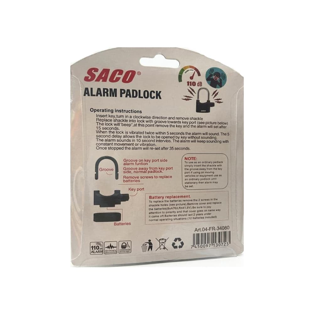 Candado de seguridad con alarma de 110 decibeles Saco 04-FR-34080 - Miniatura 2