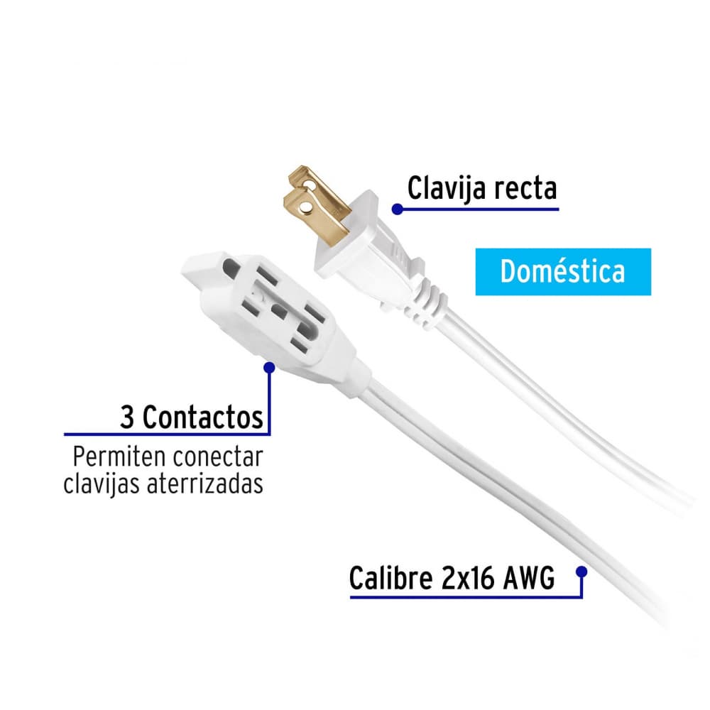 Extensión eléctrica blanca doméstica 4 m clavija recta Volteck ED-4BR - Miniatura 2