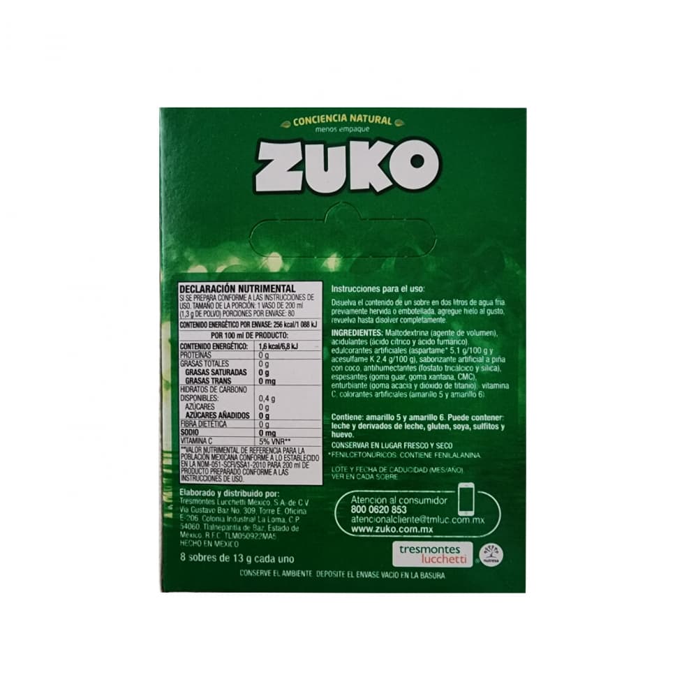 Refresco instantáneo sabor piña colada Zuko (8 x 13 g) - Miniatura 3