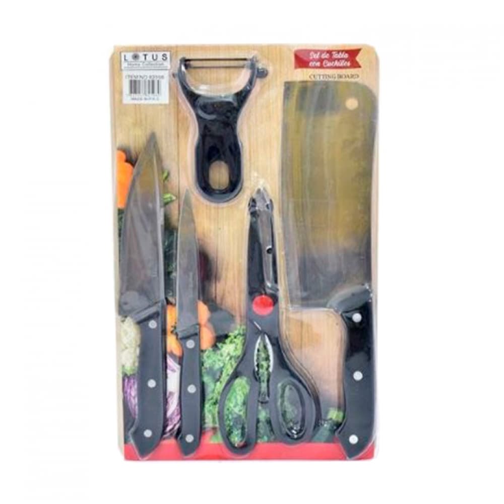 Juego de cuchillos y accesorios con tabla de picar para cocina Lotus Home Collection (6 U) - Imagen 1