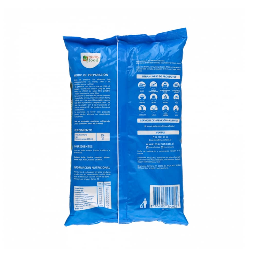 Leche en polvo entera Macro Food (3 x 1 kg / 2.2 lb) - Miniatura 3