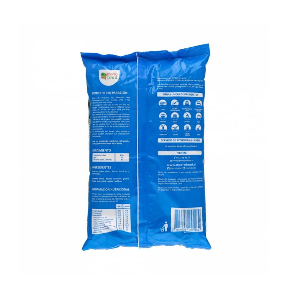 Leche en polvo entera Macro Food (4 x 1 kg / 2.2 lb) - Miniatura 3