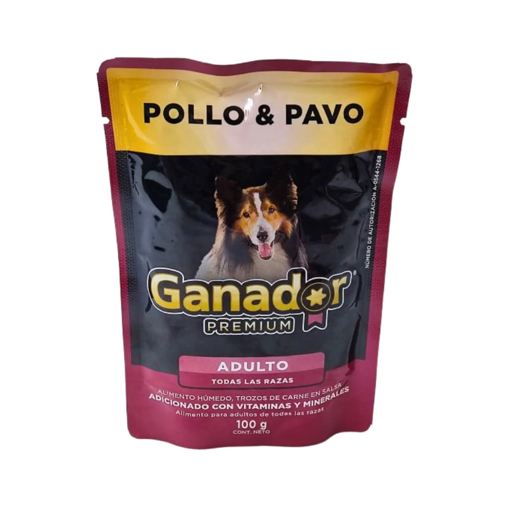 Alimento húmedo para adulto todas las razas trozos de carne en salsa pollo y pavo Ganador Premium (100 g / 3.5 oz) - Imagen 1