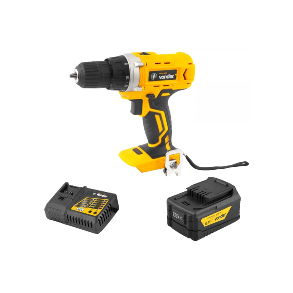 Taladro atornillador inalámbrico 3/8'' de 18 V IPFV1820 + Batería de 18 V IBV1850 + Cargador de batería rápido de 18 V ICBV1806 Vonder - Imagen 1