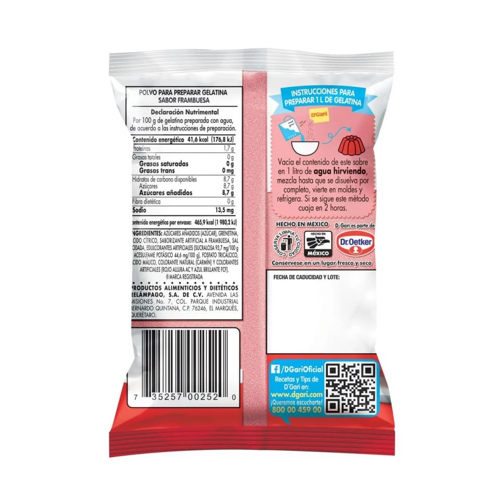 Gelatina de sabor frambuesa D'Gari (120 g / 4.23 oz) - Miniatura 2