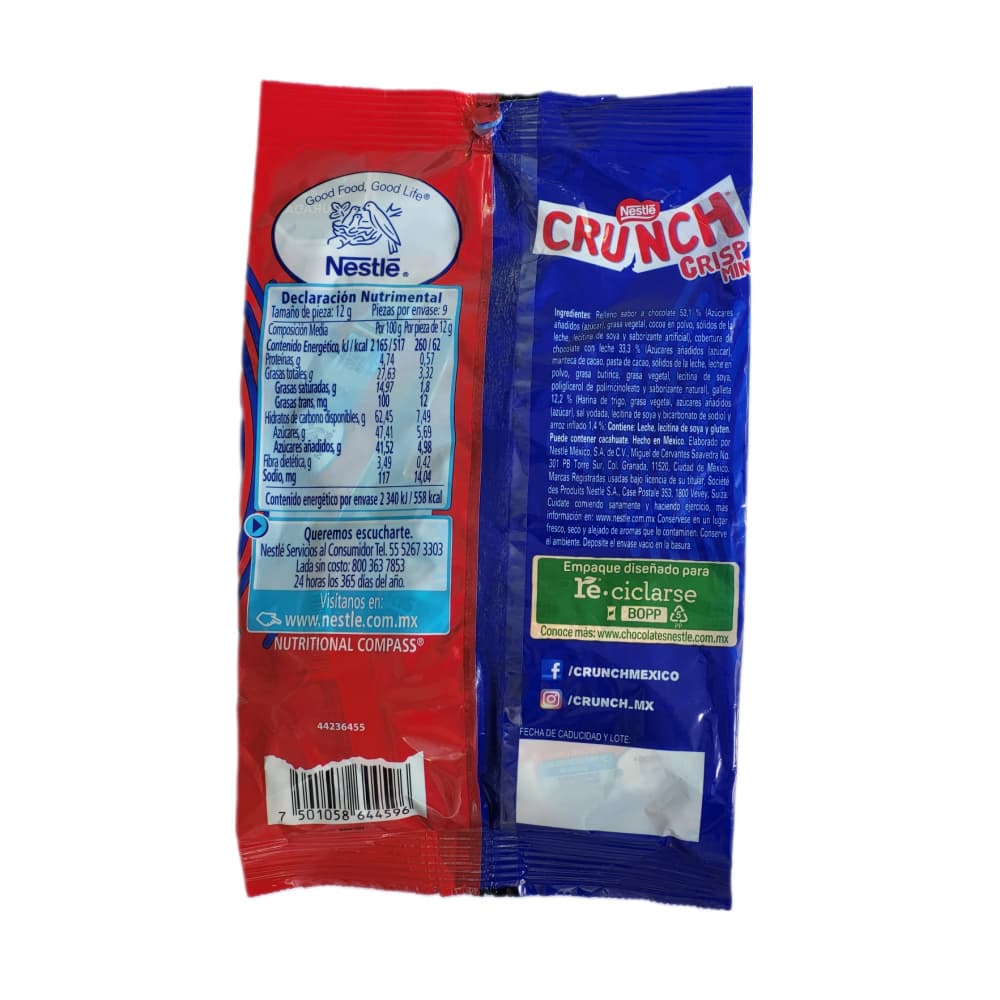 Galletas con relleno sabor a chocolate, cobertura sabor a chocolate y arroz inflado Crunch Nestlé (108 g / 3.81 oz) - Miniatura 2