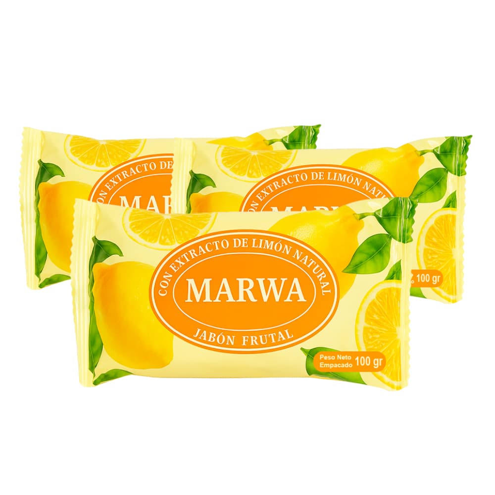 Jabón frutal con extracto de limón natural Marwa (3 x 100 g / 3.5 oz) - Imagen 1