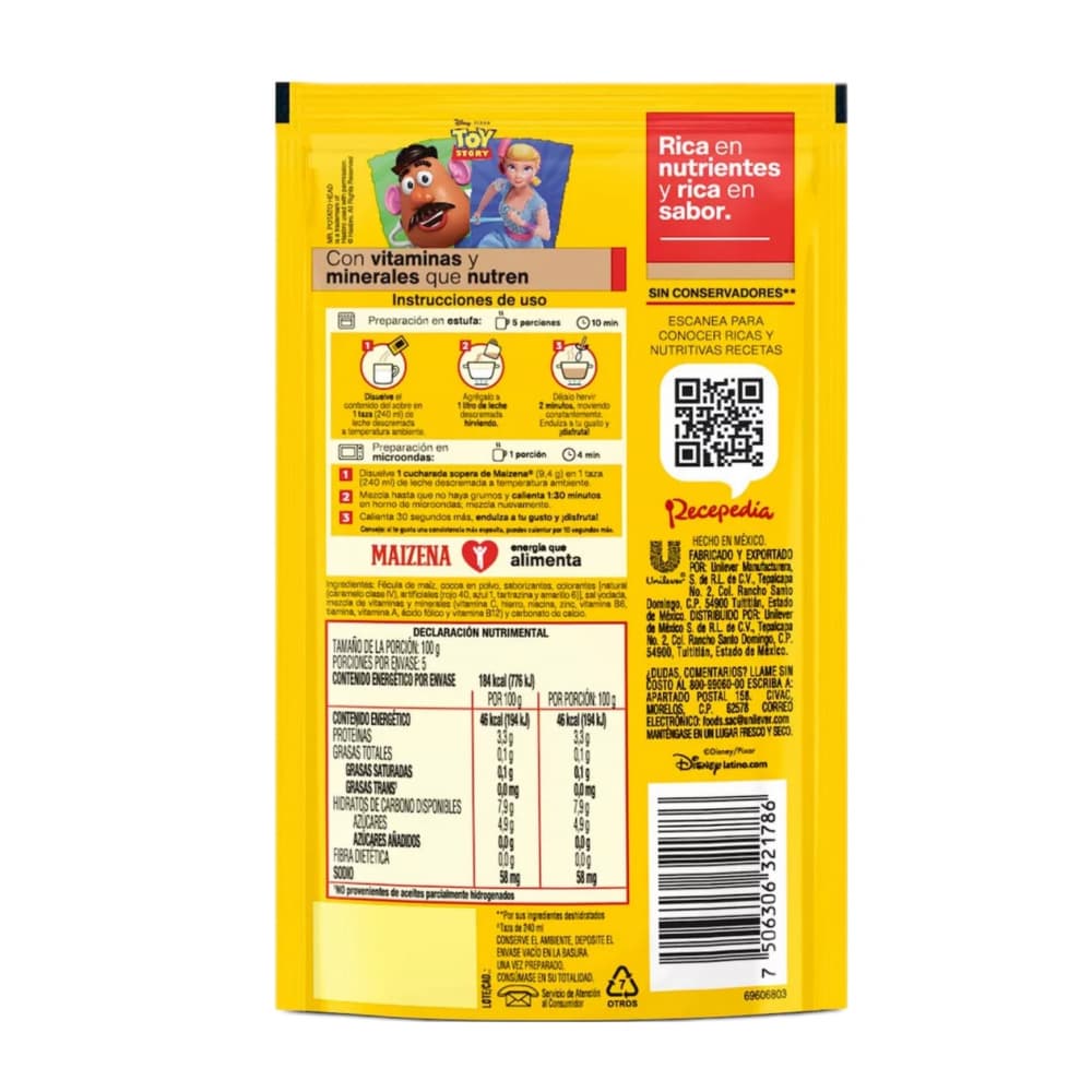 Fécula de maíz para preparar atole fortificado sabor napolitano Maizena (45 g / 1.58 oz) - Miniatura 2