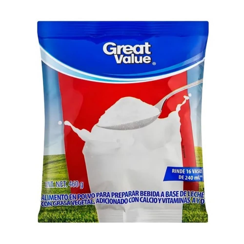 Alimento en polvo para preparar bebida a base de leche con grasa vegetal, adicinado con calcio y vitaminas A y D Great Value (460 g / 1.01 lb) - Imagen 1