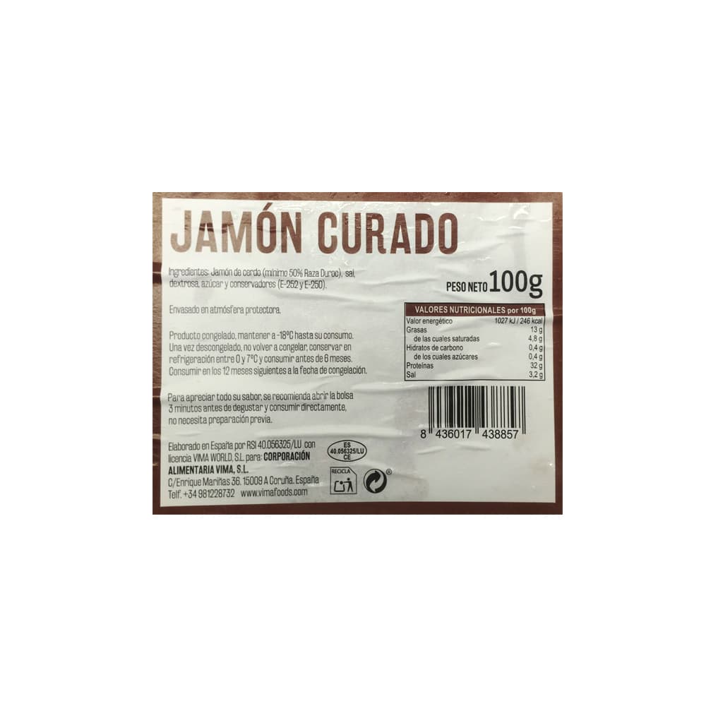 Jamón curado loncheado Vima Foods (100 g / 3.52 oz) - Miniatura 2