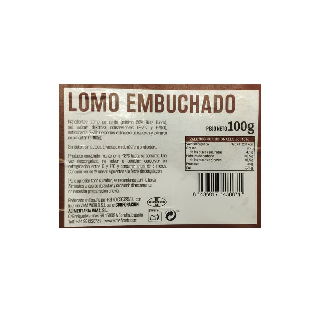 Lomo de cerdo embuchado Vima Foods (100 g / 3.52 oz) - Miniatura 2