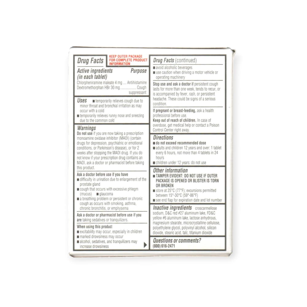 Clorfeniramina 4 mg + dextrometorfano HBr 30 mg Major (16 tabletas) - Miniatura 2