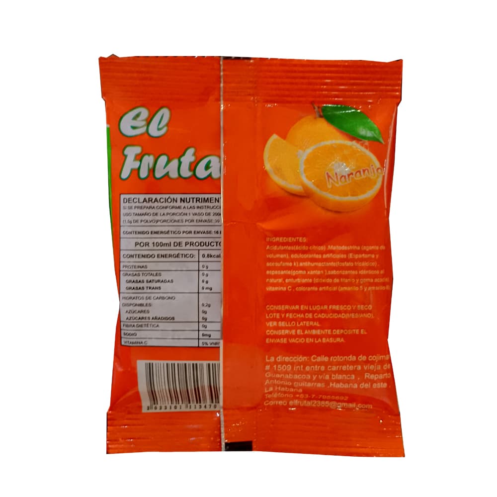Refresco instantáneo sabor naranja El Frutal (45 g / 1.58 oz) - Miniatura 2
