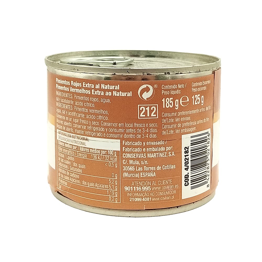Pimiento rojo entero extra al natural Coviran (185 g / 6.52 oz) - Miniatura 2