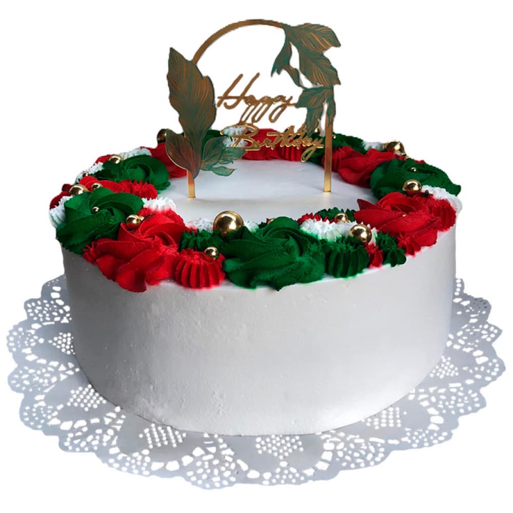 Cake Happy Birthday con flores de nata (12 personas) - Miniatura 3