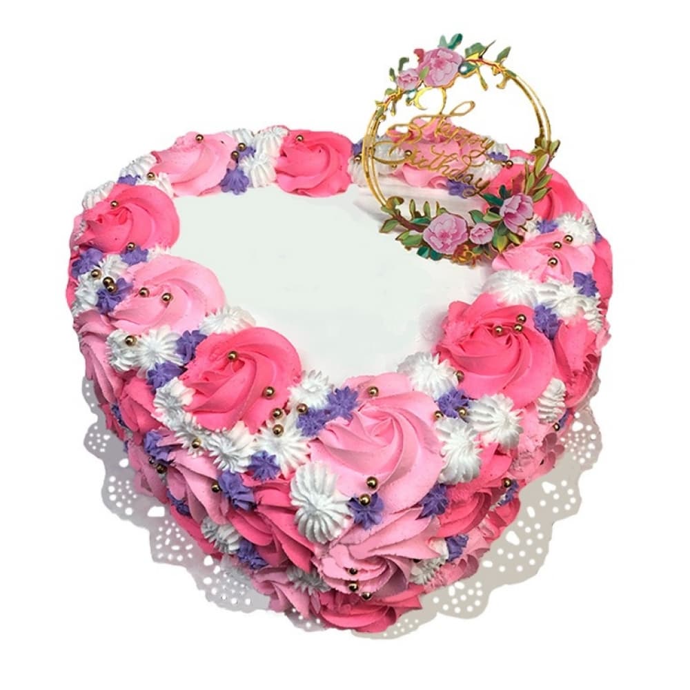 Cake de corazón con rosas de nata Happy Birthday y panetela de chocolate Deyi&Sweet (12 personas) - Imagen 1