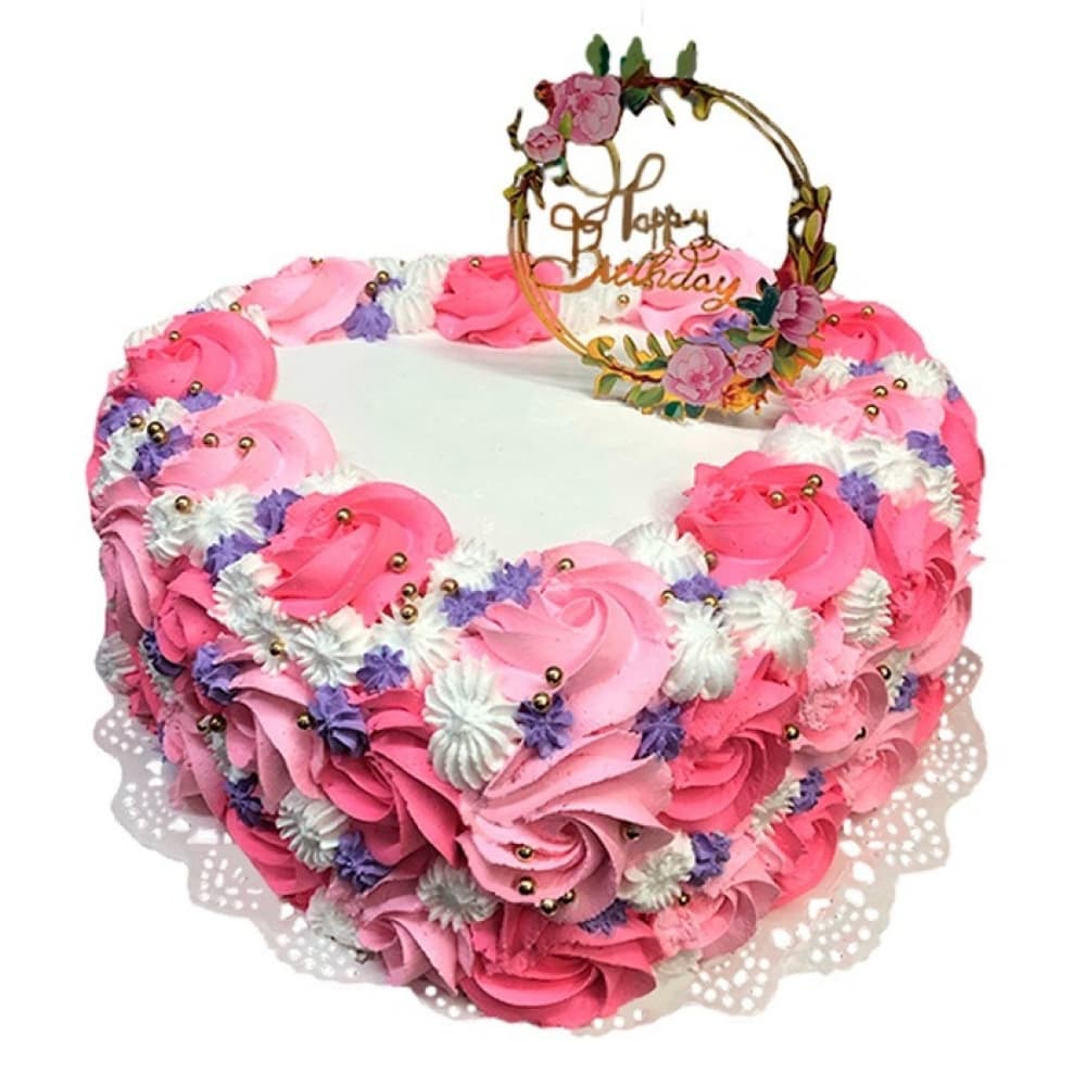 Cake de corazón con rosas de nata Happy Birthday y panetela de chocolate Deyi&Sweet (12 personas) - Miniatura 2