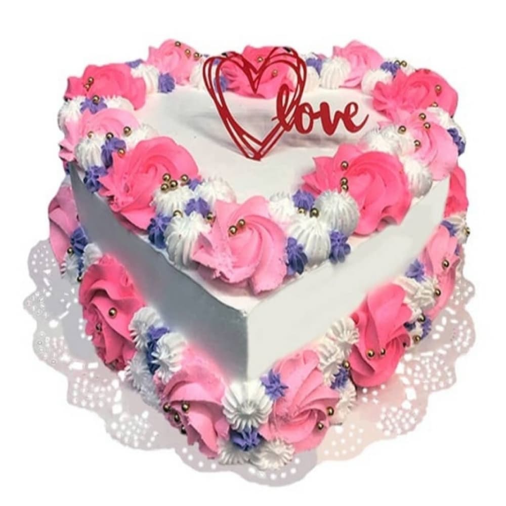 Cake de corazón de nata Rosas Love con panetela de vainilla (12 personas) - Imagen 1