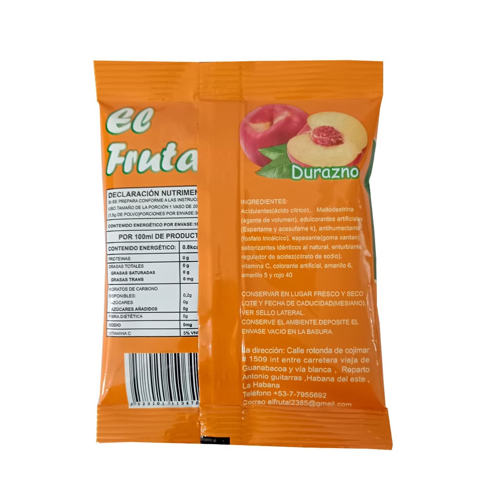 Refresco instantáneo sabor durazno El Frutal (45 g / 1.58 oz) - Miniatura 2