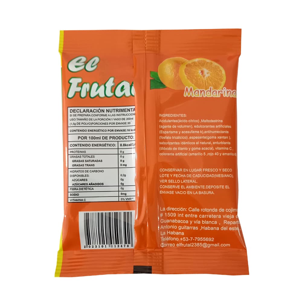 Refresco instantáneo sabor mandarina El Frutal (45 g / 1.58 oz) - Miniatura 2