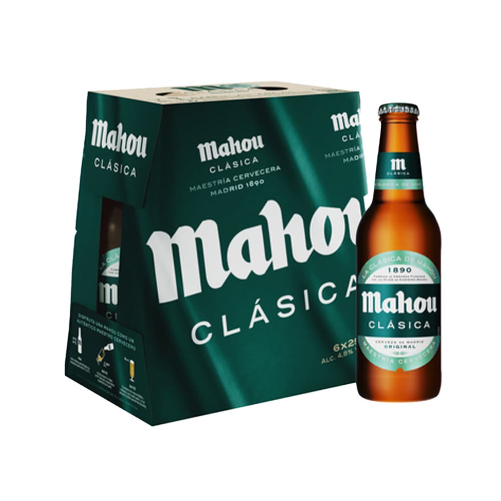 Cerveza de botella Mahou Clásica (6 x 250 ml) - Imagen 1
