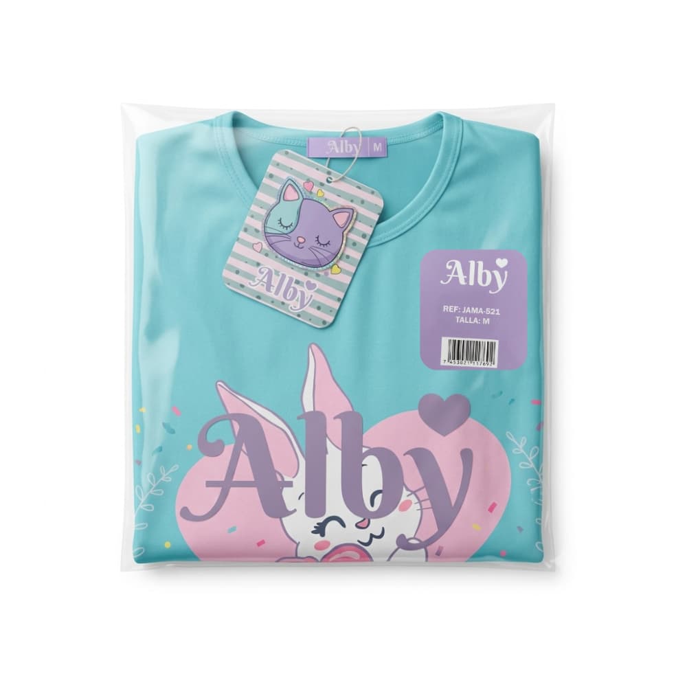 Pijama azul de dos piezas con bordado "Lovely" para mujer Alby (Talla M) - Miniatura 3