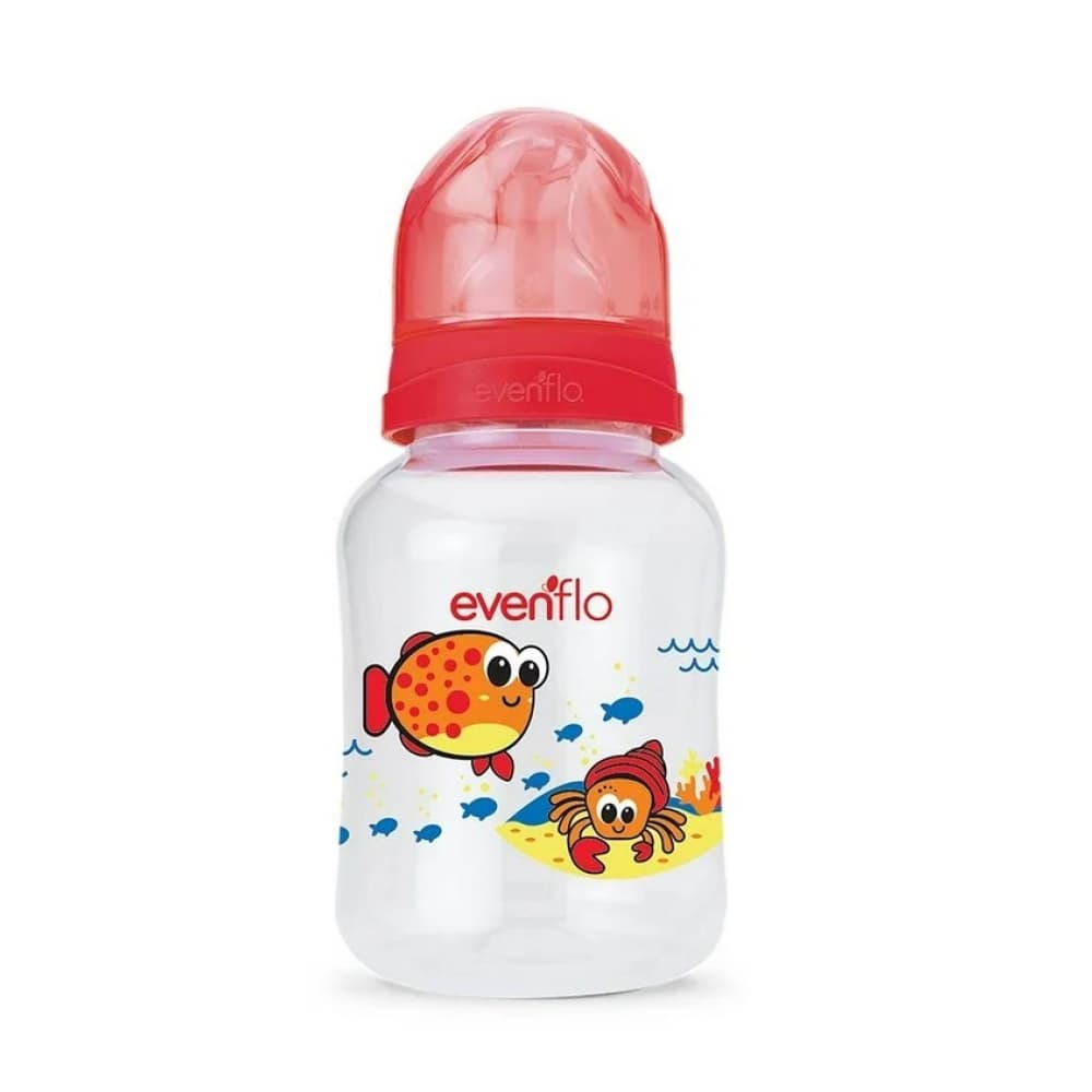 Biberón rojo con estampado de acuario Evenflo (120 ml) - Imagen 1