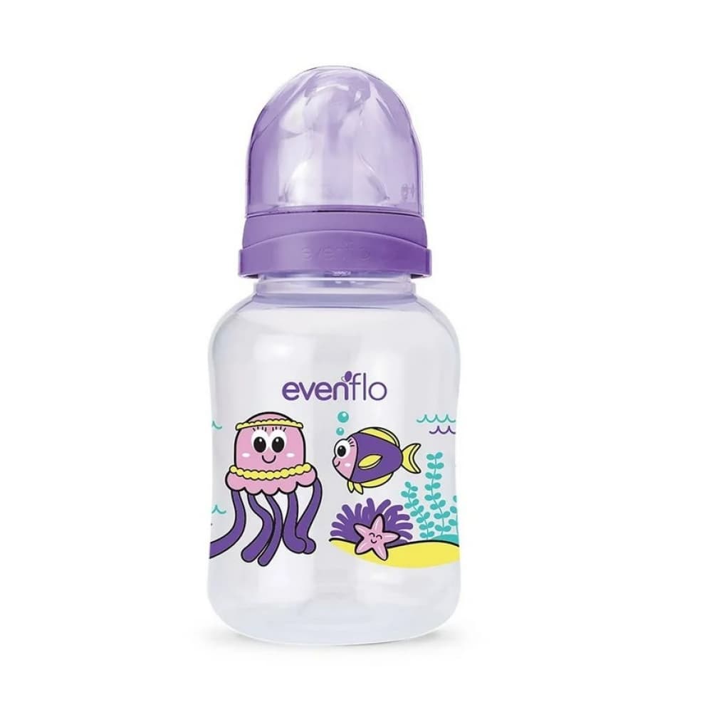 Biberón morado con estampado de acuario Evenflo (120 ml) - Imagen 1