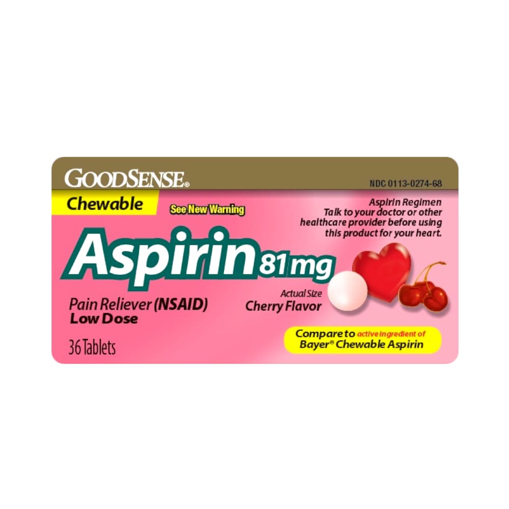 Aspirina masticable sabor cereza 81 mg GoodSense (36 tabletas) - Miniatura 3