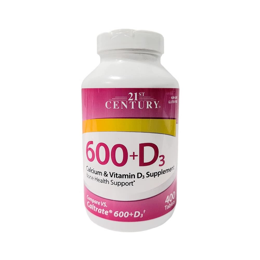 Suplemento de Calcio 600 mg + Vitamina D3 20 mcg 21st Century (400 tabletas) - Imagen 1