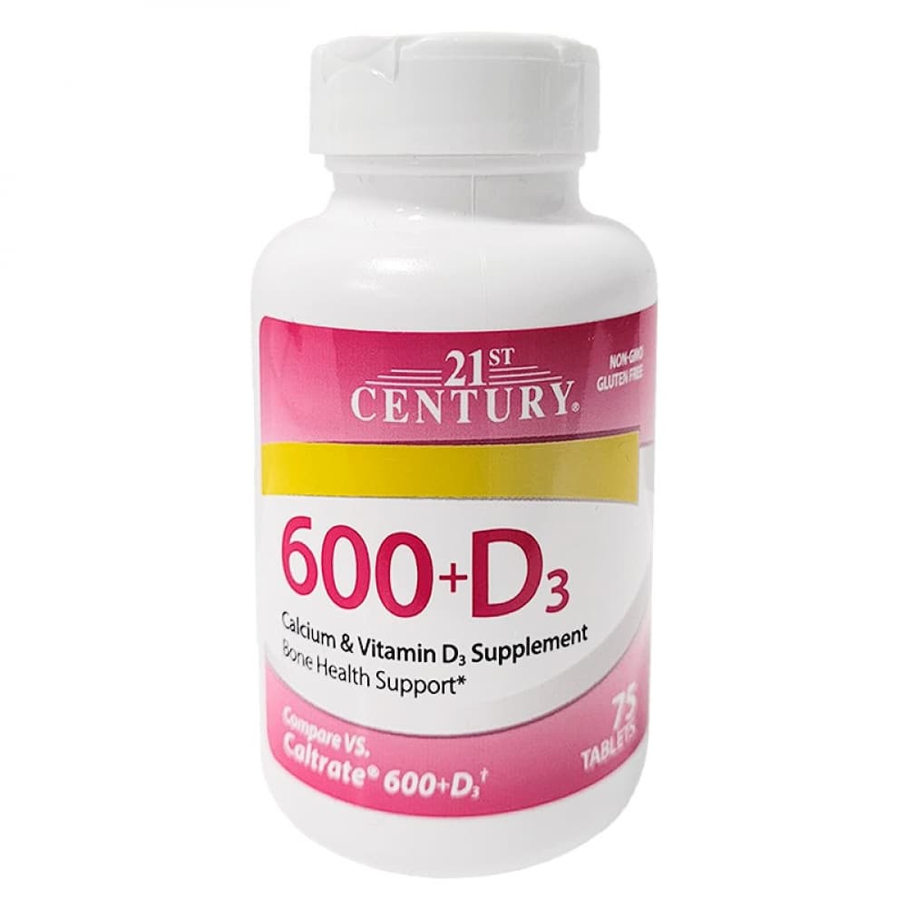 Suplemento de Calcio 600 mg + Vitamina D3 20 mcg 21st Century (75 tabletas) - Imagen 1