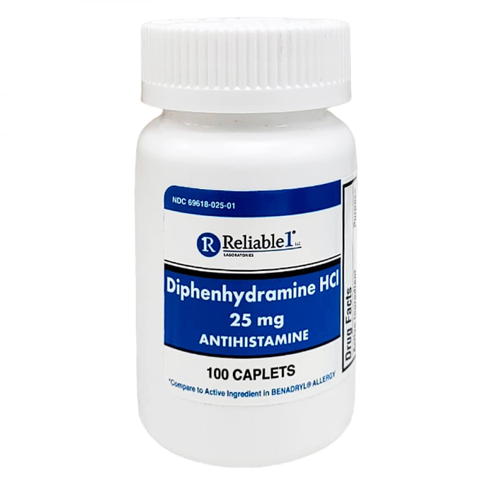 Difenhidramina 25 mg Reliable1 (100 tabletas) - Miniatura 1