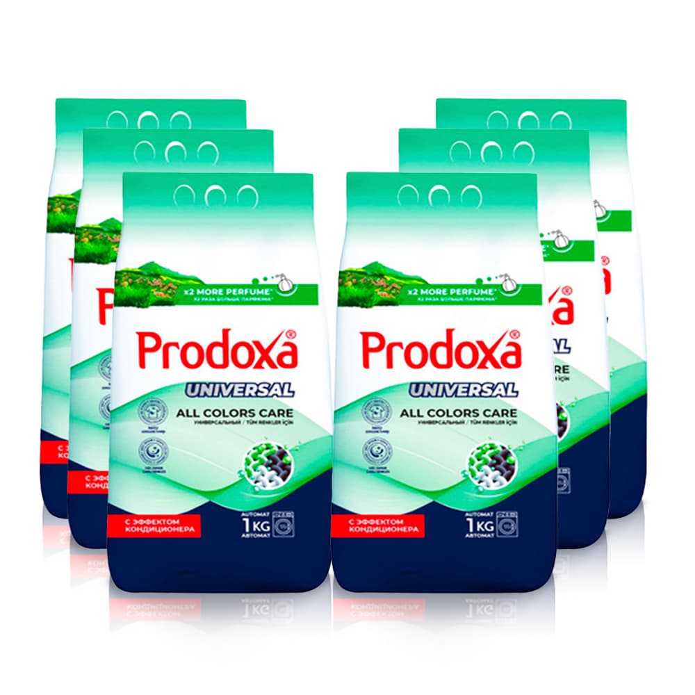 Detergente en polvo para ropa Universal Prodoxa (6 x 1 kg / 2.2 lb) - Imagen 1