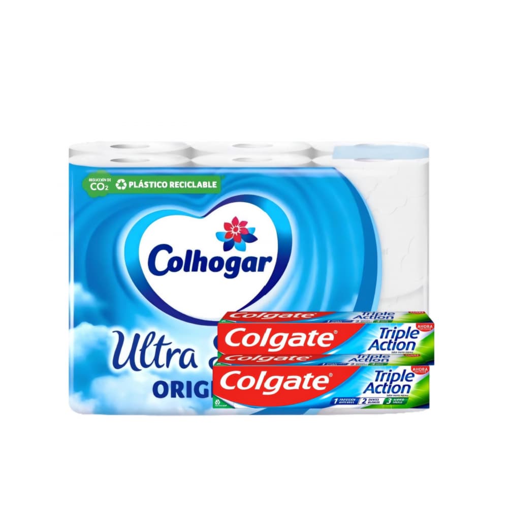 Papel sanitario Colhogar + Pasta de dientes triple acción sabor menta intenso Colgate - Imagen 1